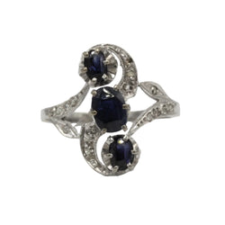 Trilogy Ring in White Gold, Sapphires, and Diamonds
