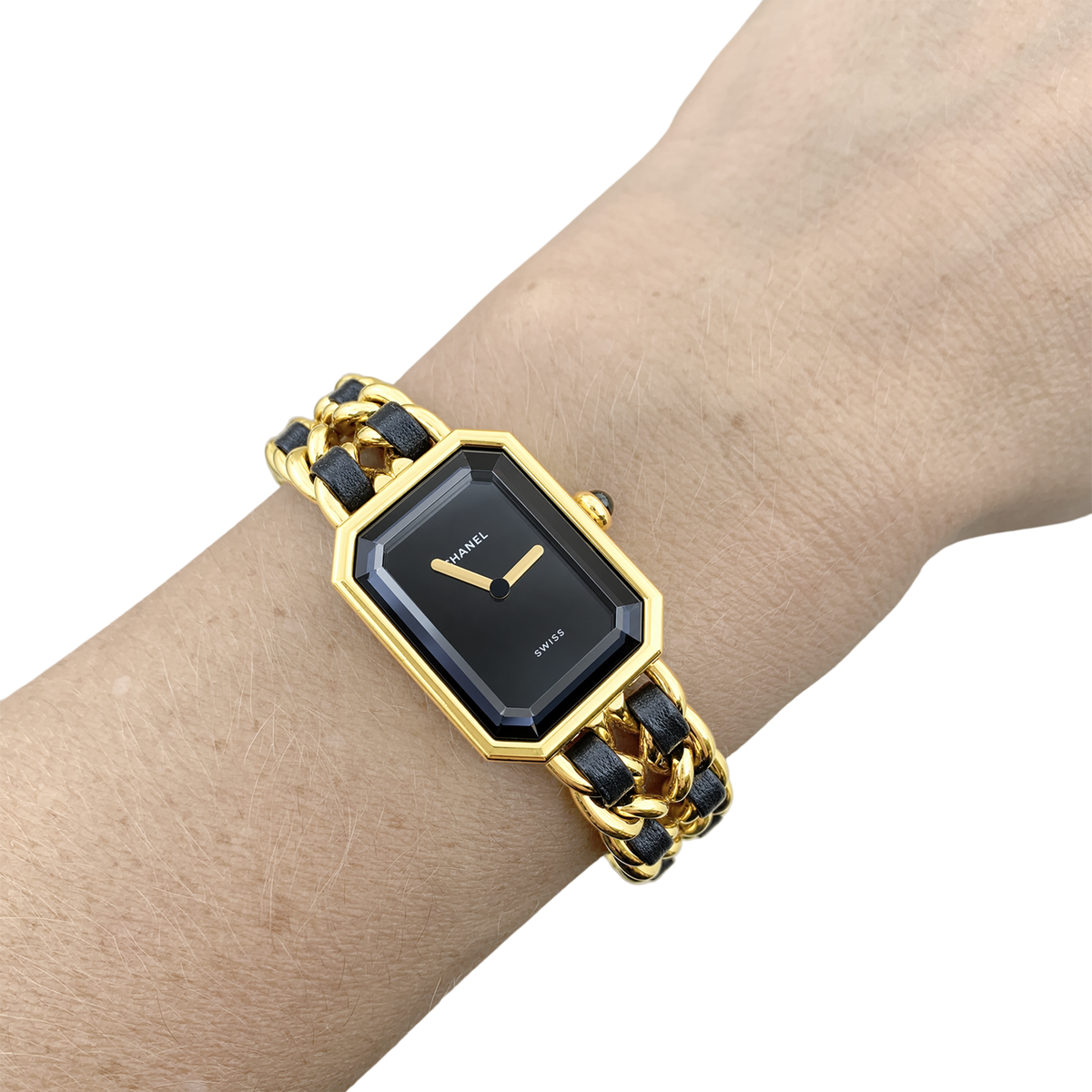 CHANEL "Première" Watch in Gold-plated Metal, Stainless Steel, and Leather