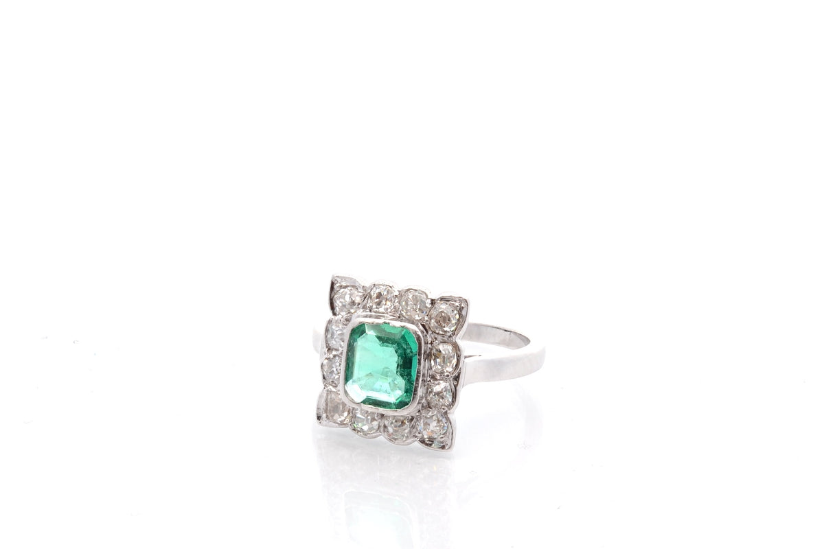 Bague vintage émeraude et diamants