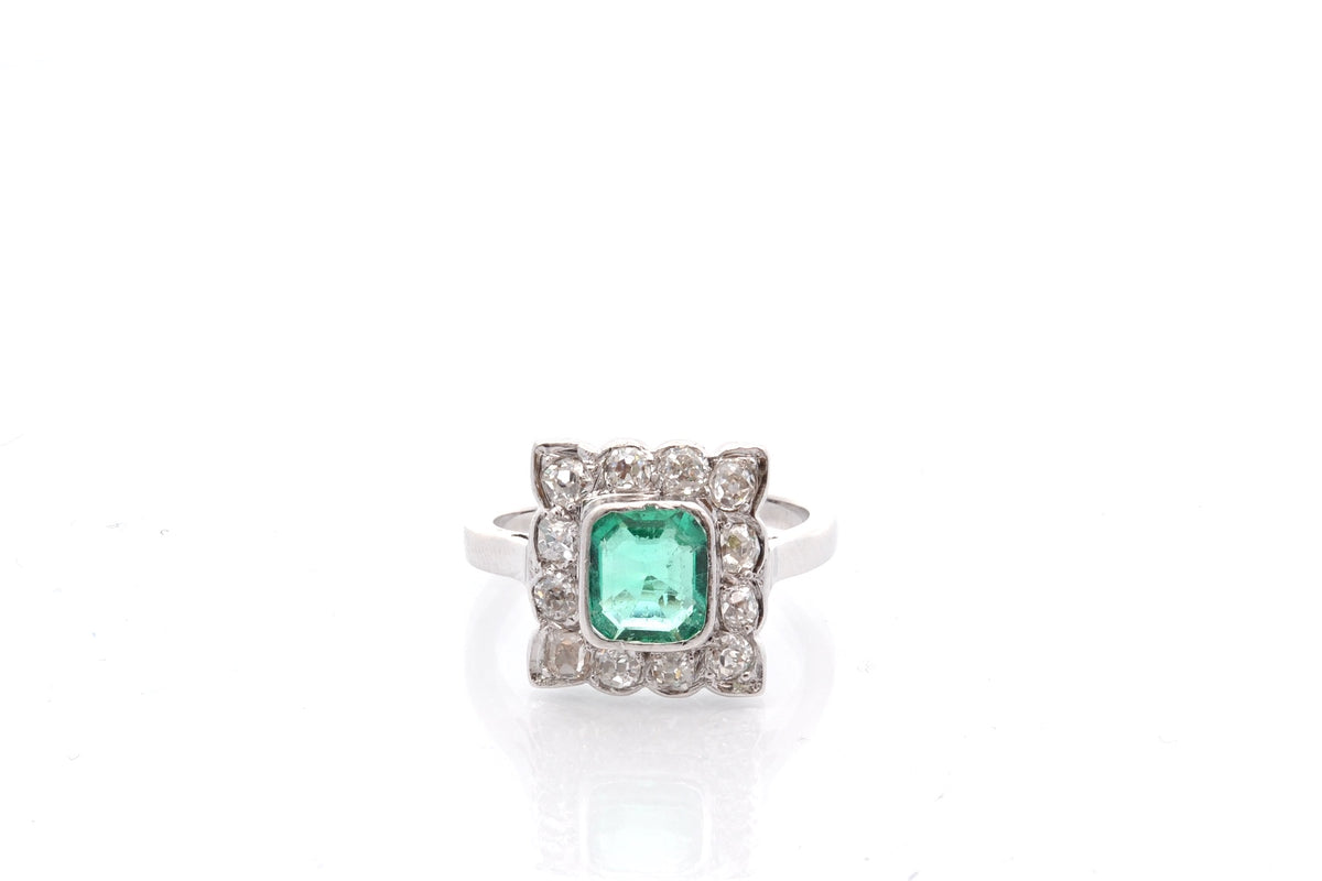 Bague vintage émeraude et diamants