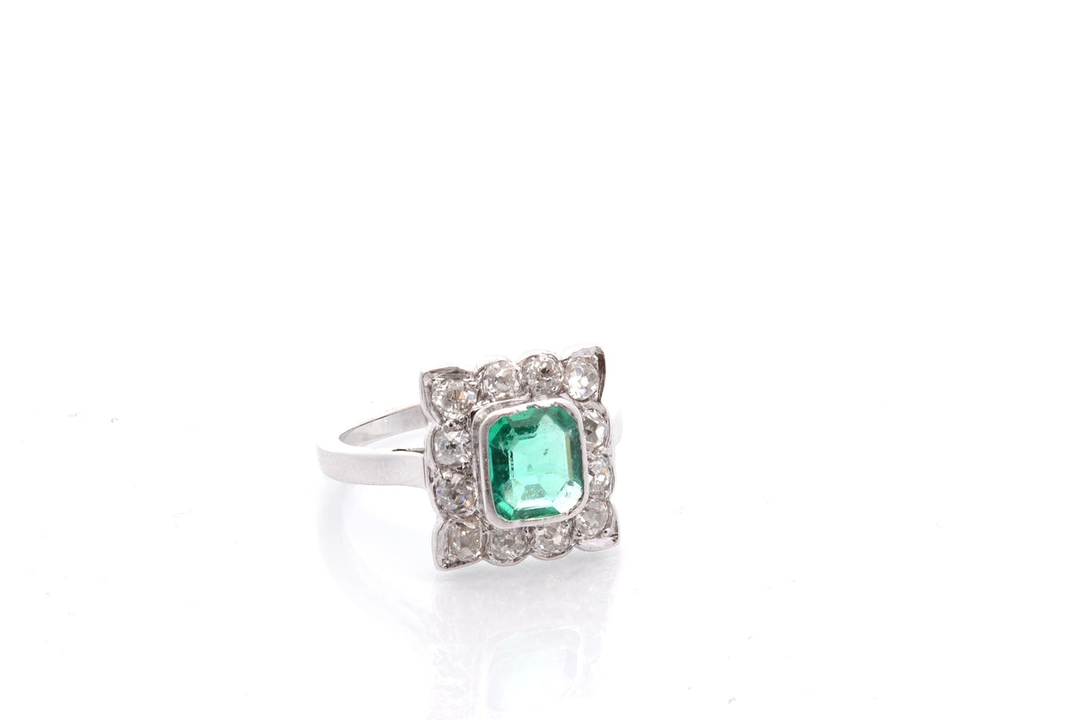 Bague vintage émeraude et diamants