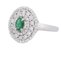 "Entourage" Ring in White Gold, Emerald, and Diamonds