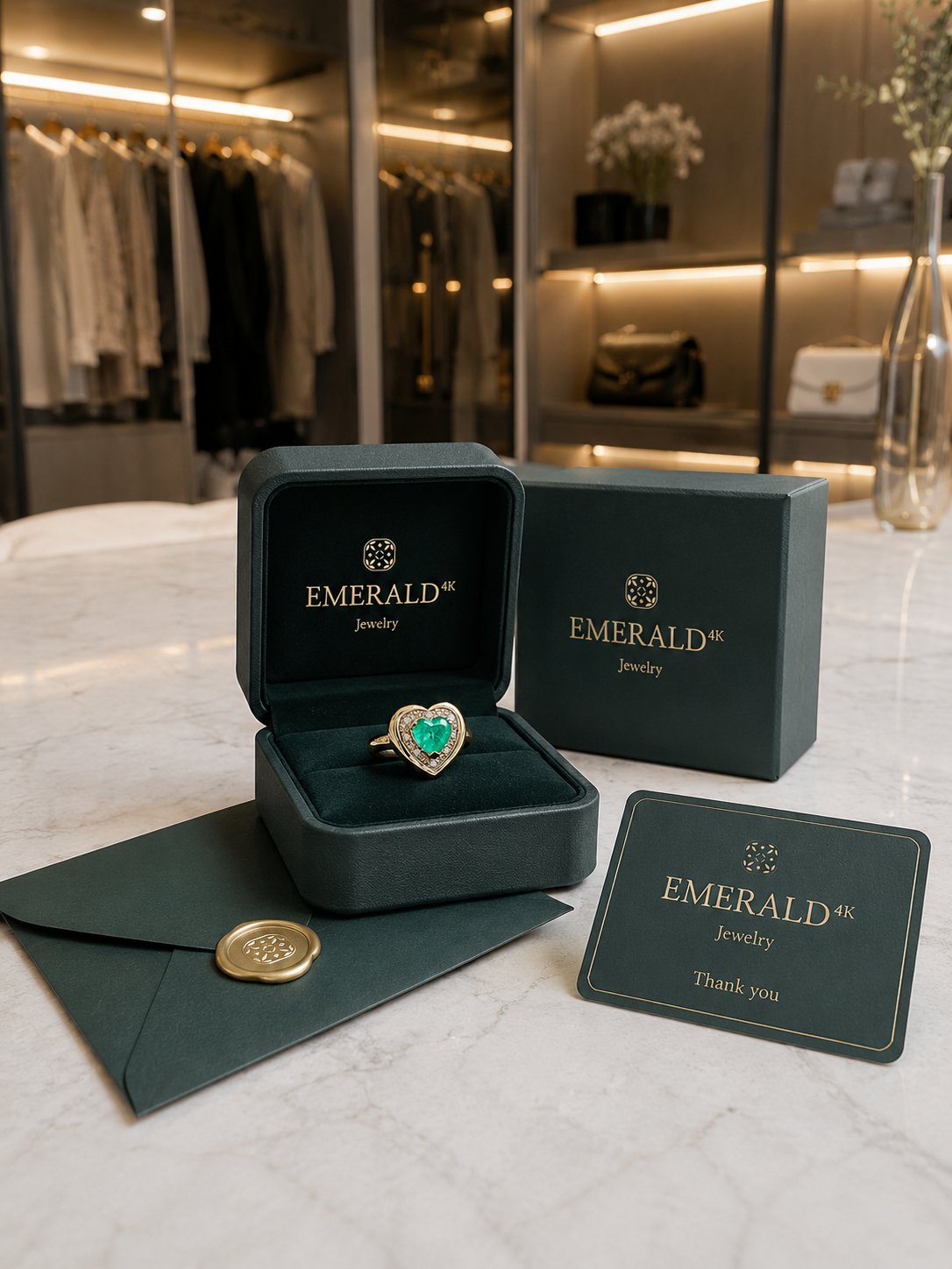 "Entourage" Ring in Yellow Gold, Emerald, and Diamonds