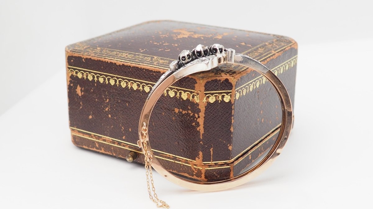 Rose Gold, Silver, and Diamond Bangle Bracelet