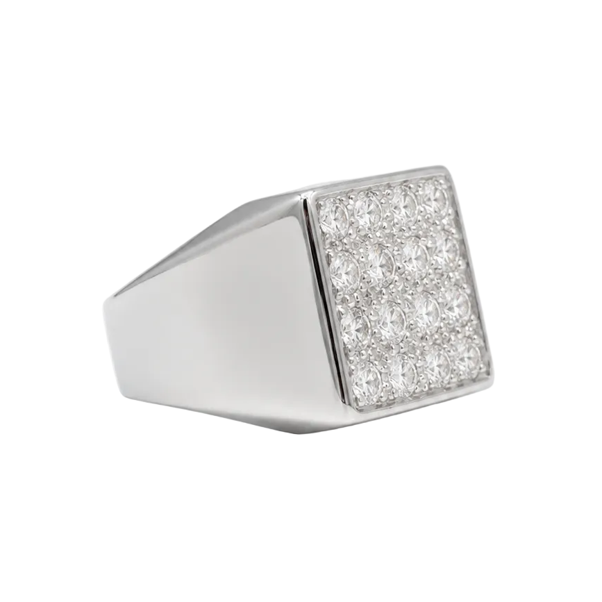 White Gold Signet Ring with Diamonds