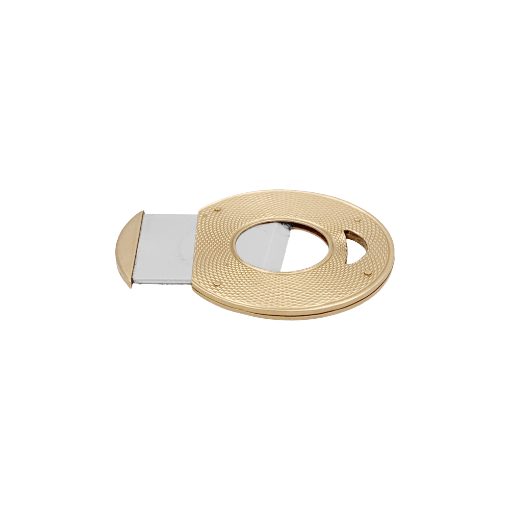 Coupe cigare en or jaune guilloché et acier.