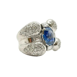 Cocktail Ring in White Gold, Sapphire, and Diamonds
