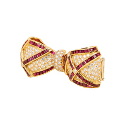 Yellow Gold Clip Brooch with Rubies and Diamonds