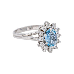 White Gold Pompadour Ring with Aquamarine
