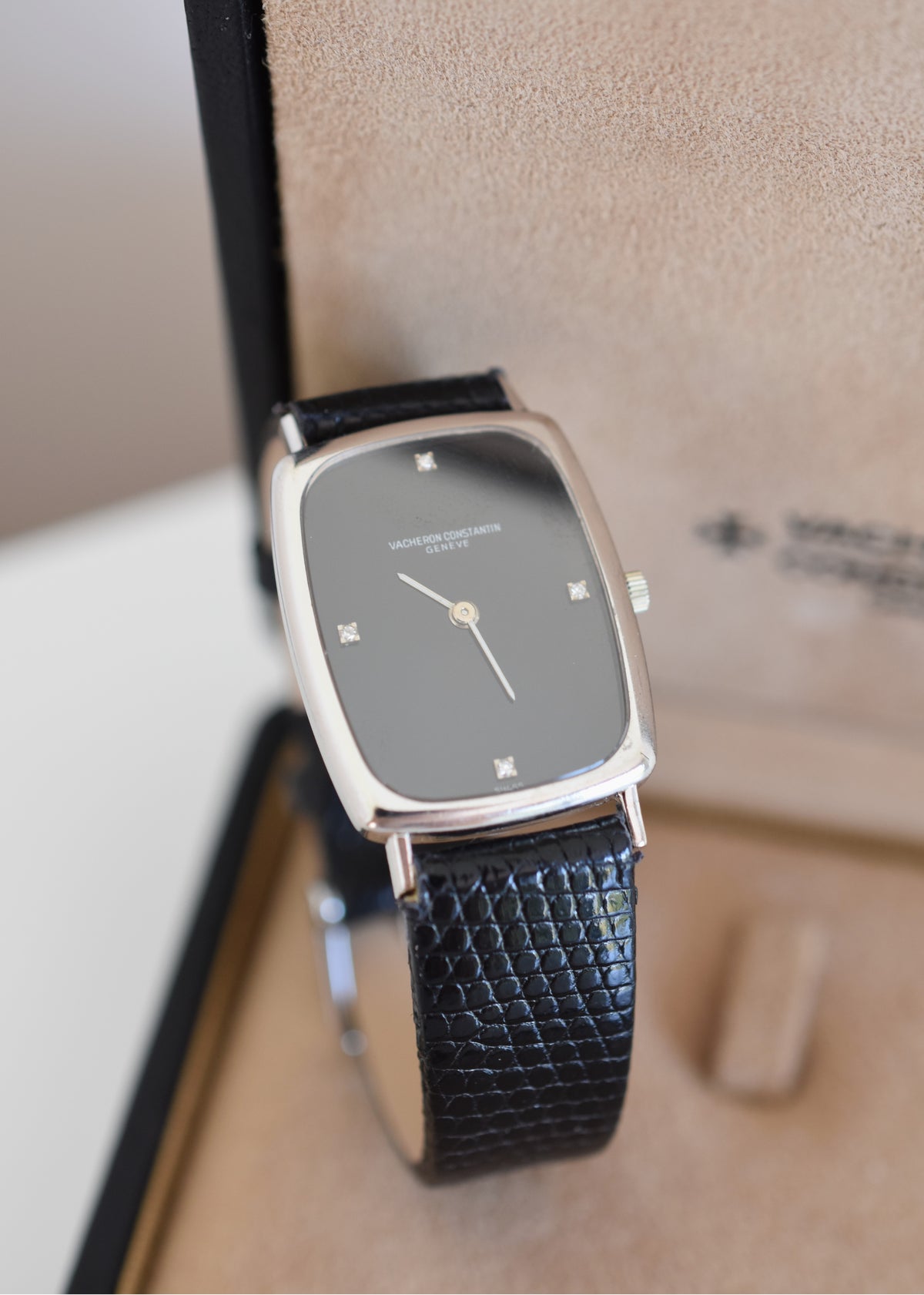 VACHERON CONSTANTIN watch in white gold, stainless steel, leather, Onyx, and Diamonds