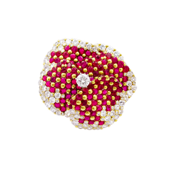 "Pansy" Clip Brooch in Yellow Gold, Rubies, and Diamonds