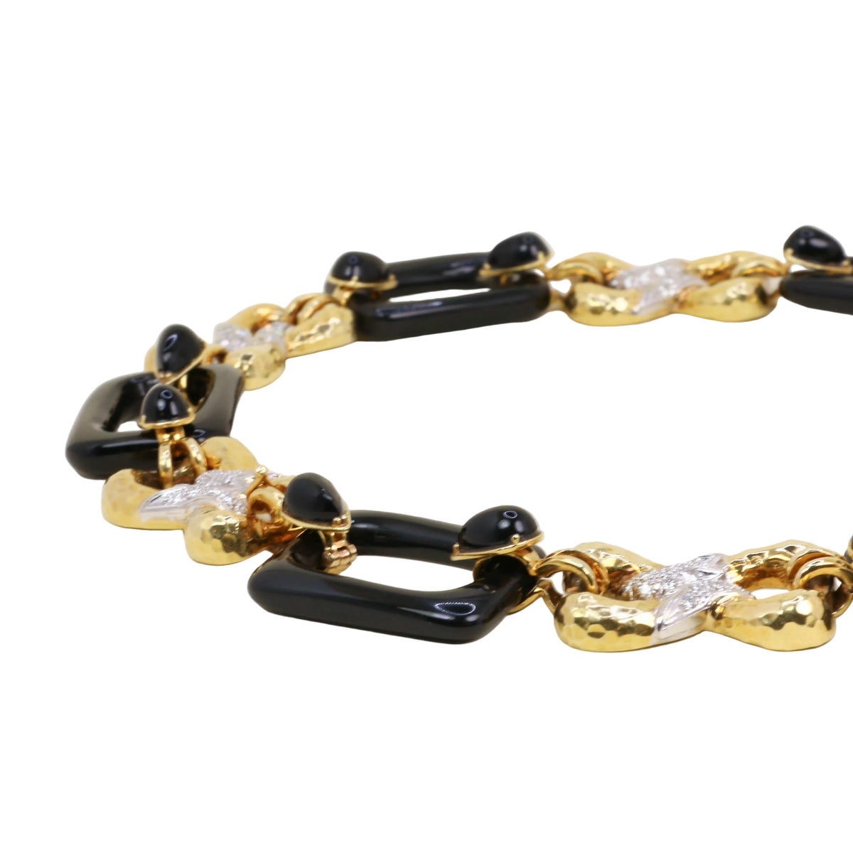 Convertible Yellow Gold Link Necklace with Onyx and Diamonds