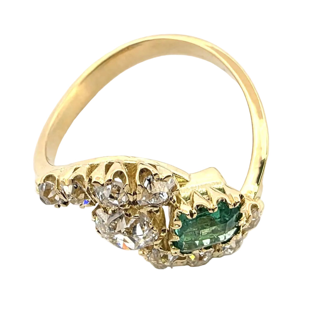 "Toi & Moi" Ring in Yellow Gold, Emerald, and Diamonds