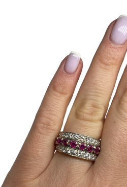 REMOVABLE 18K Gold Ring with Diamonds, Rubies, and Sapphires (Size 51)