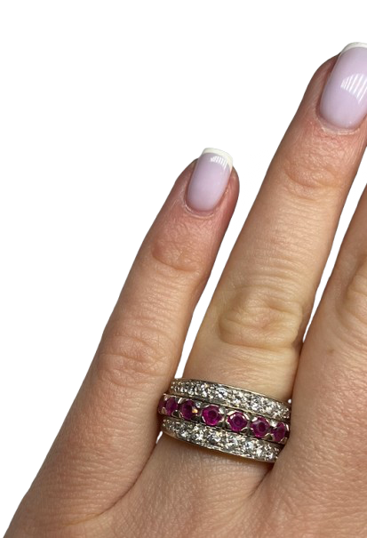 REMOVABLE 18K Gold Ring with Diamonds, Rubies, and Sapphires (Size 51)
