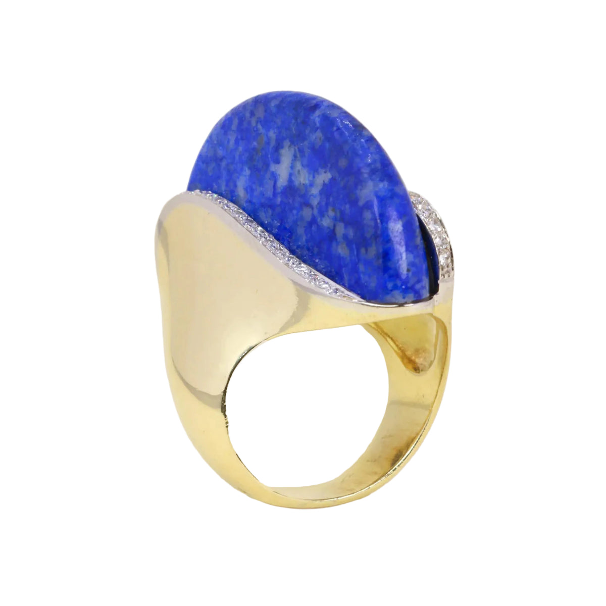 Cocktail Ring in Yellow Gold, Lapis lazuli, and Diamonds