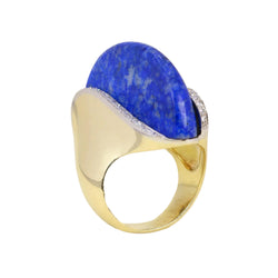 Cocktail Ring in Yellow Gold, Lapis lazuli, and Diamonds