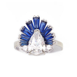 Cocktail Ring in White Gold, Sapphires, and Diamonds