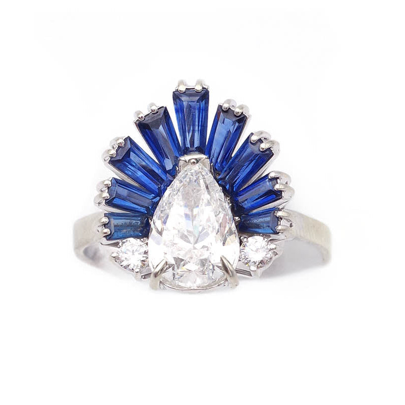 Cocktail Ring in White Gold, Sapphires, and Diamonds