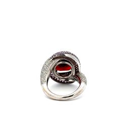 "Entourage" Ring in White Gold, Garnet, Amethyst, and Diamonds