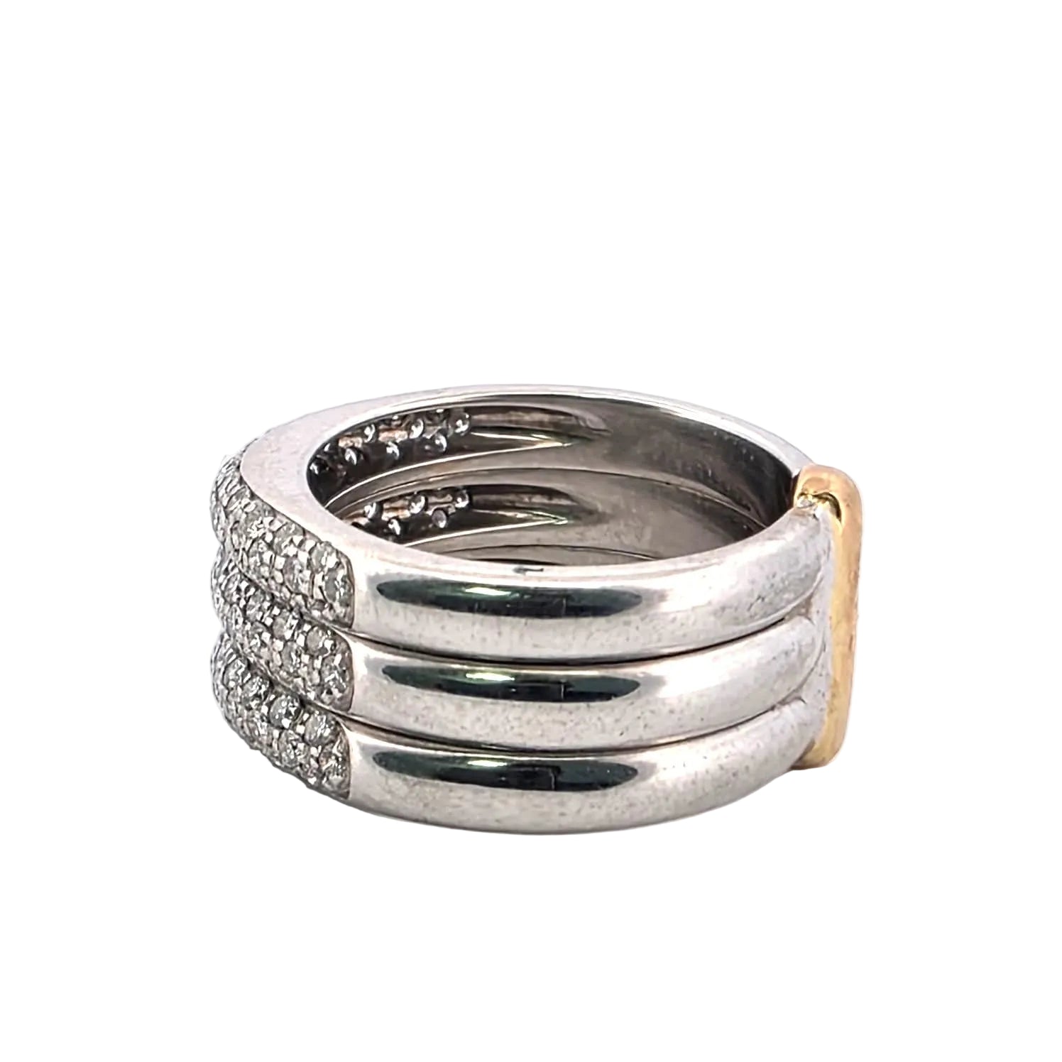 Ring Paved in white gold, yellow gold and diamonds.