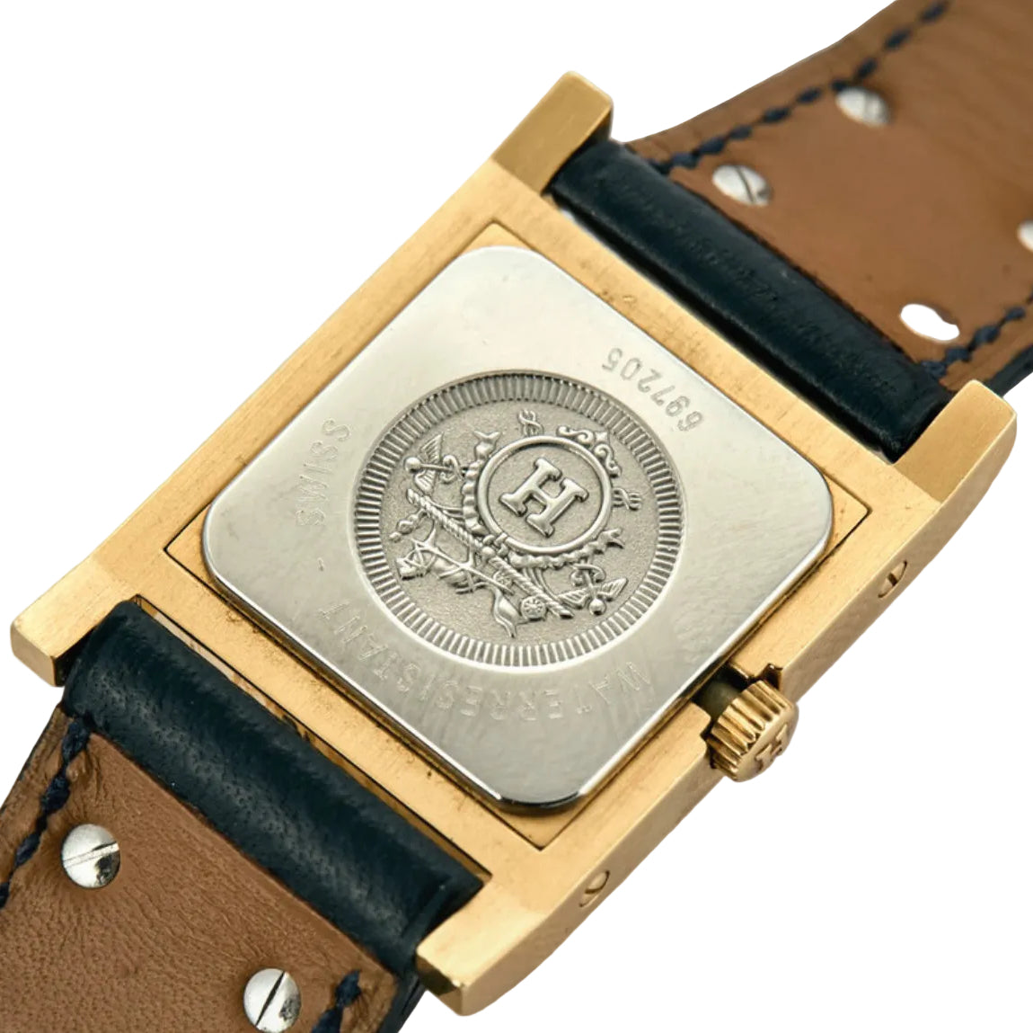 Watch Hermès "Medor" - Blue leather and gold plated