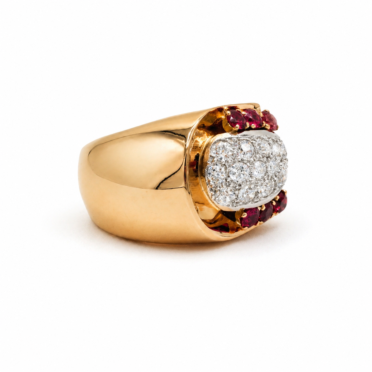 Tank Ring in Rose gold, Diamonds and Ruby