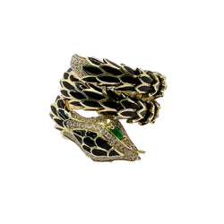 Ring in yellow gold, Enamel, Emeralds, and Diamonds