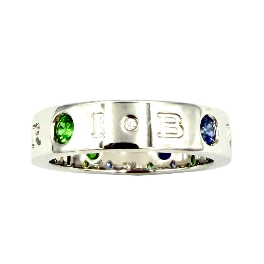 Bague BULGARI Roman Sorbet en or blanc, grenats, saphirs et diamant