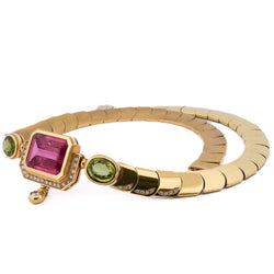 MANCADORI necklace in yellow gold, Tourmaline, Peridot, and Diamonds