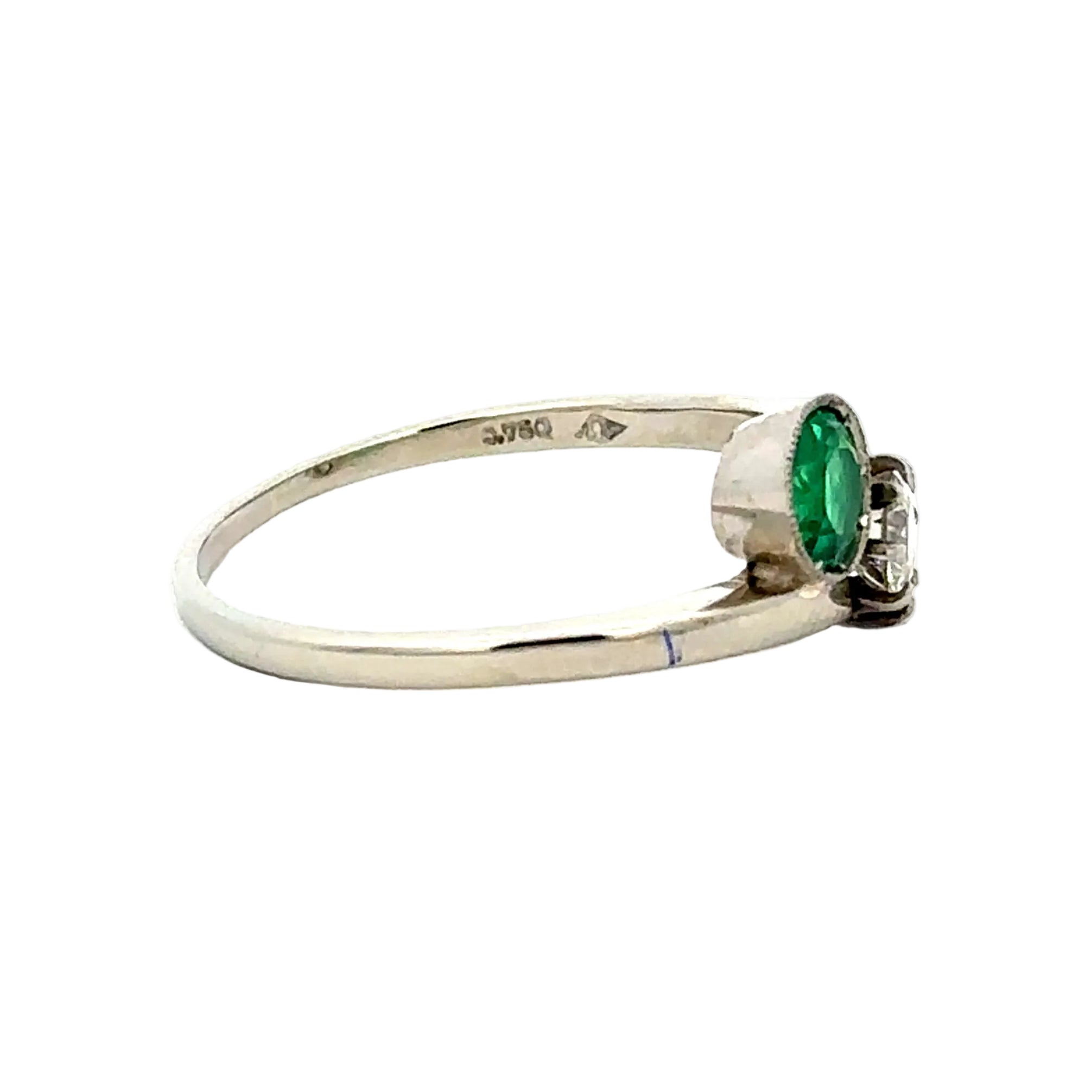 "Toi & Moi" Ring in White Gold, Emerald, and Diamond