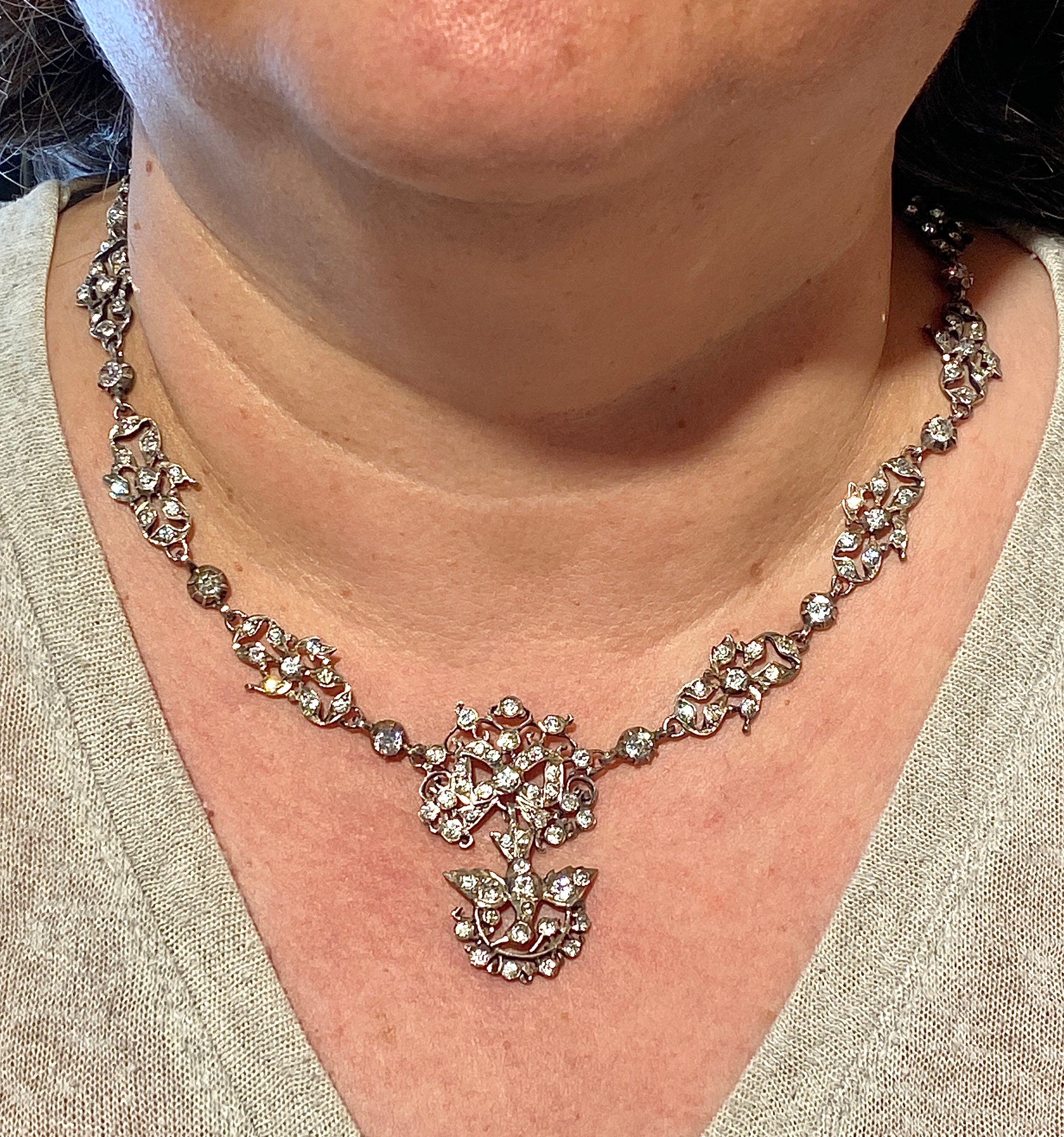 Silver and rhinestone Holy Spirit necklace, circa 1815–1830
