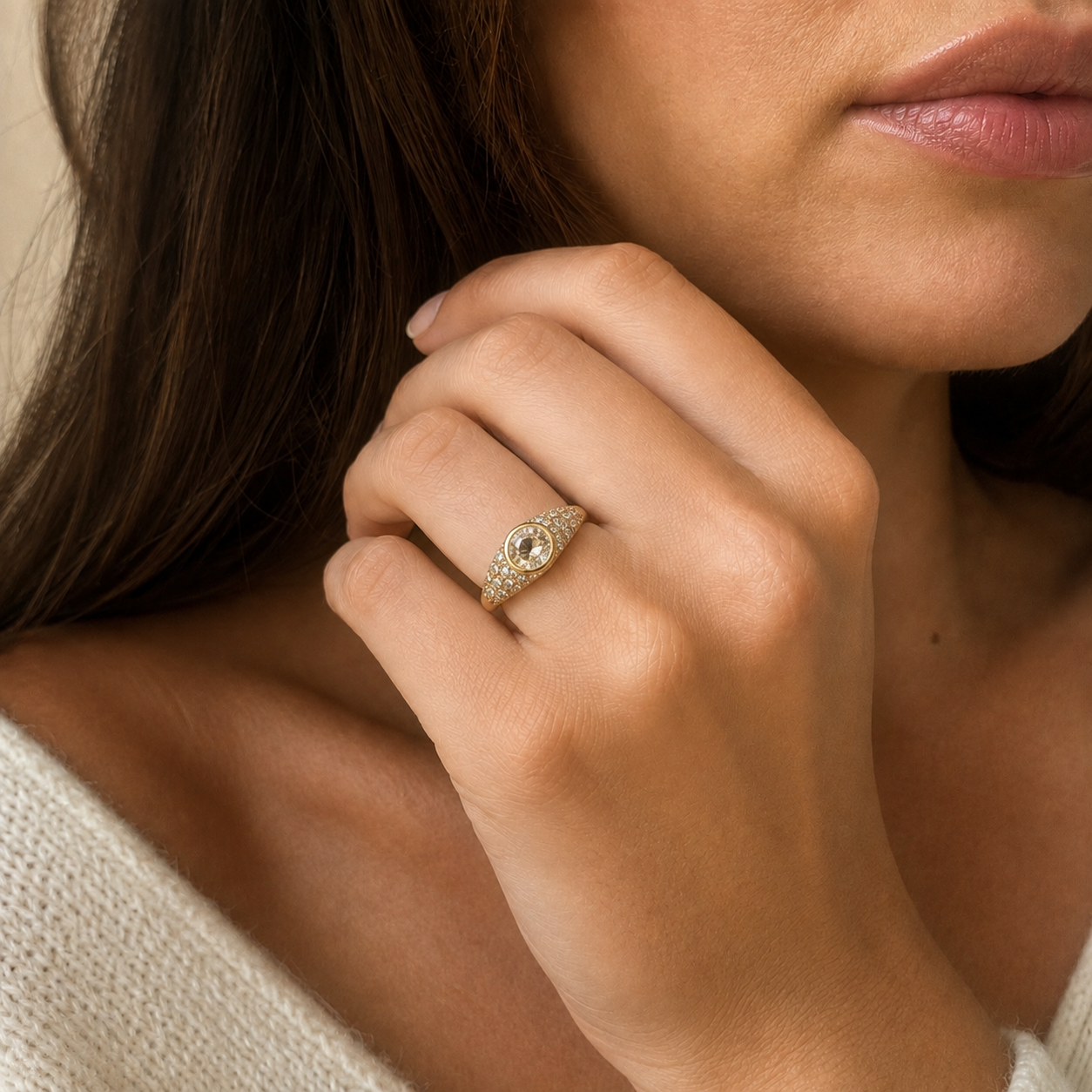 Yellow Gold and Diamond Bangle Ring