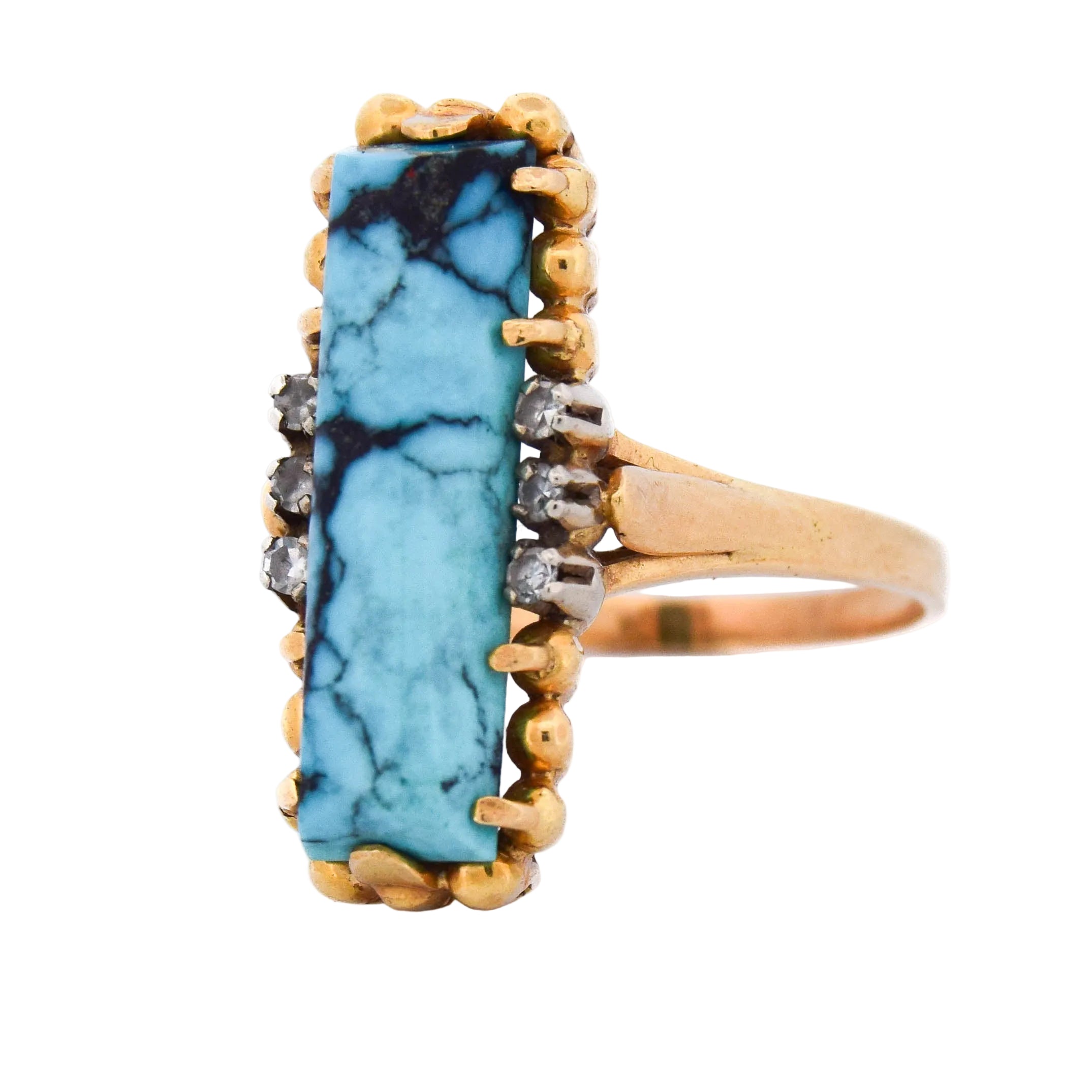 Bague Cocktail en or jaune, turquoise et diamants