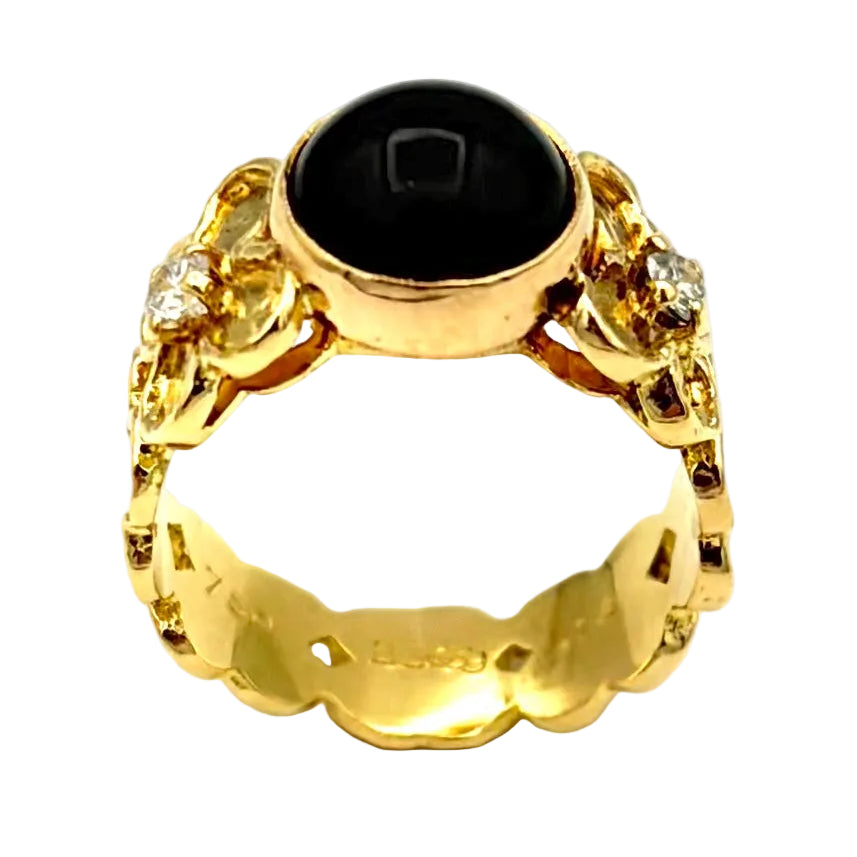 VAN CLEEF & ARPELS. Bague vintage en or jaune 18K, onyx et diamants