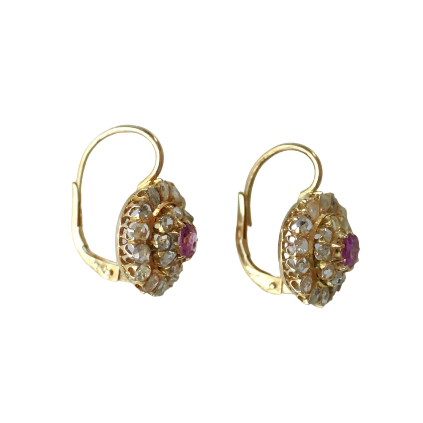 Boucles d'oreilles Dormeuses en or jaune, saphirs et diamants