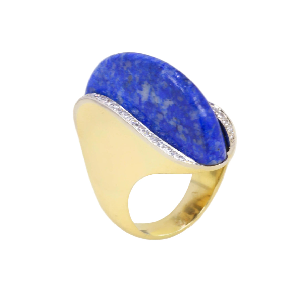 Cocktail Ring in Yellow Gold, Lapis lazuli, and Diamonds
