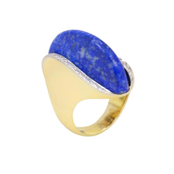 Cocktail Ring in Yellow Gold, Lapis lazuli, and Diamonds