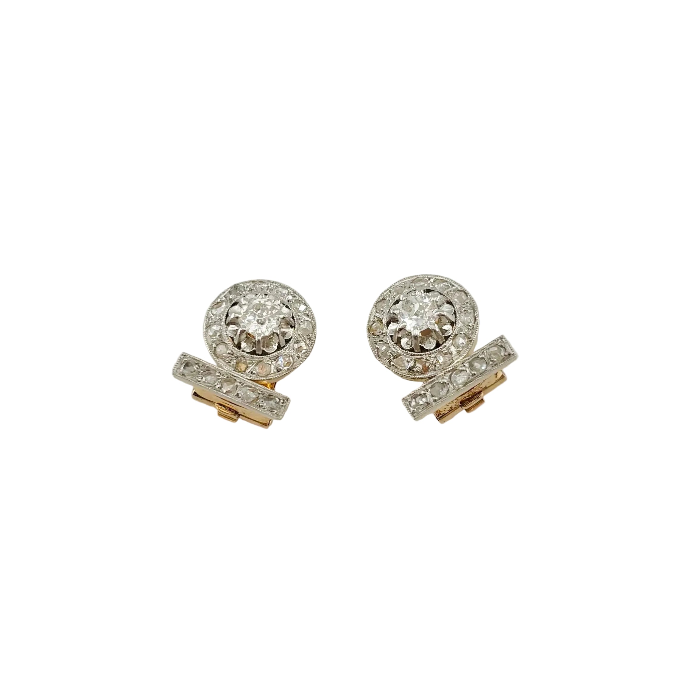 Art Deco Clip-On Earrings in Platinum, Yellow Gold, and Diamonds
