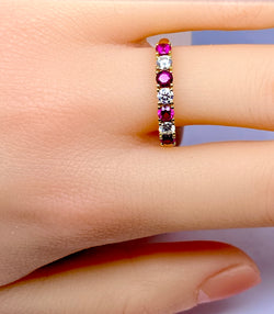Yellow Gold Wedding Band with Rubies and Diamonds