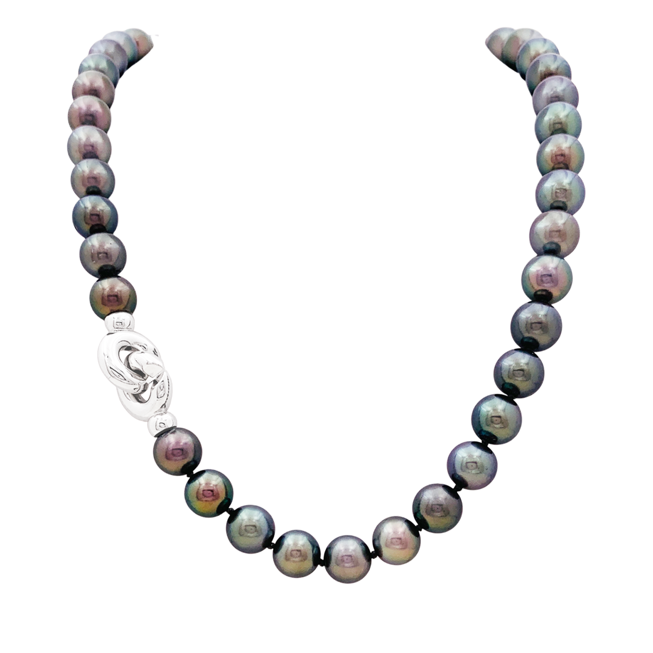 Collier 42 perles de Tahiti, fermoir en or blanc.