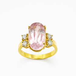 Bague Trilogie en or jaune, kunzite et diamants