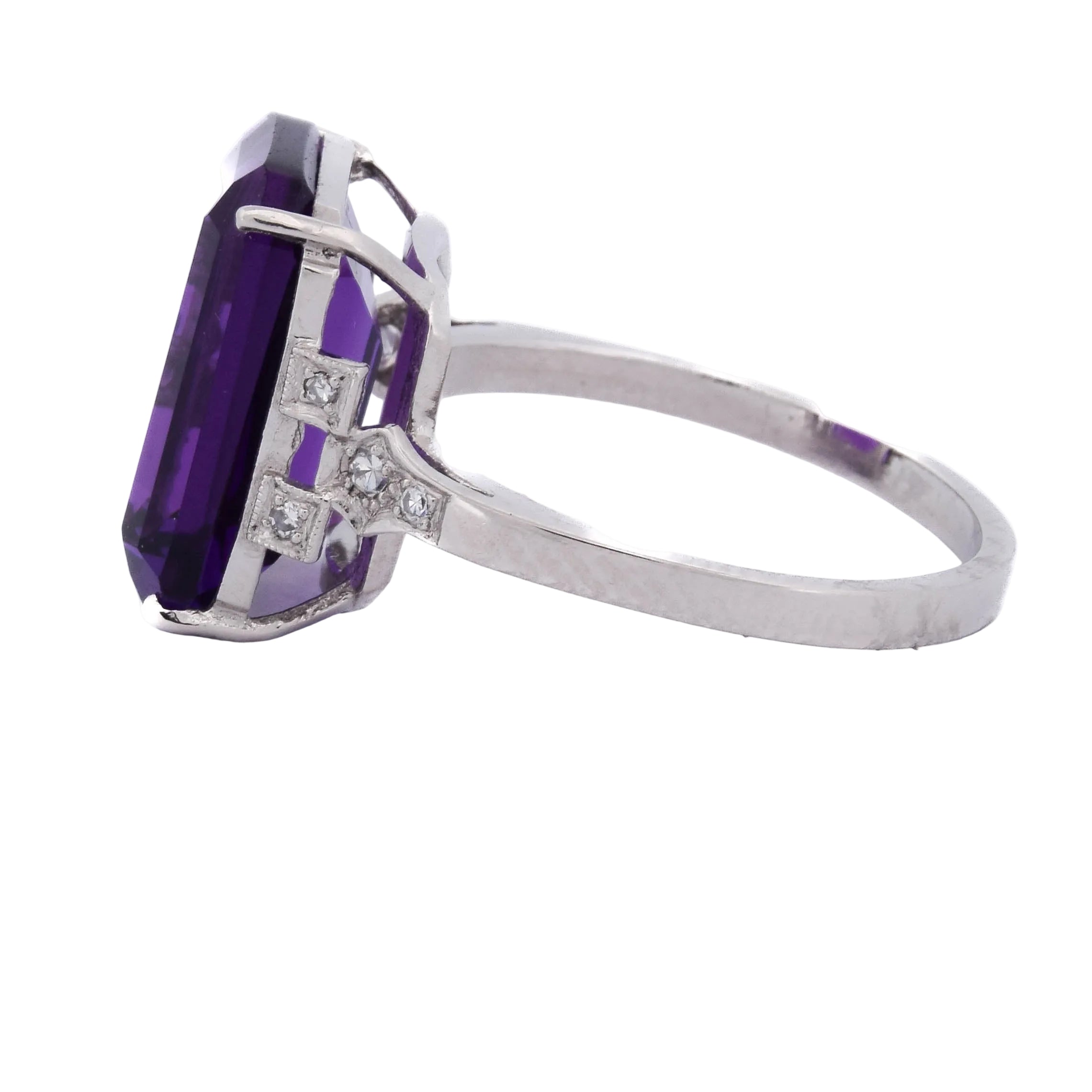 Platinum Solitaire Ring with Amethyst and Diamonds