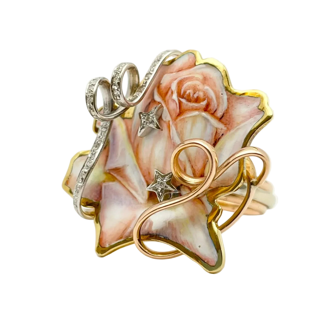 RIVALTA Cocktail Ring in white gold, yellow gold, rose gold, Enamel, and Diamonds