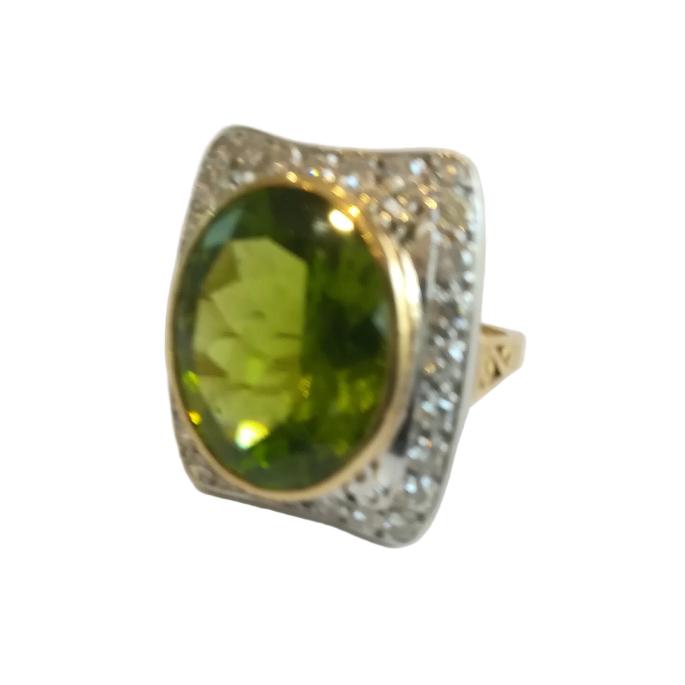 Two-Tone Gold Ring with Peridot and Diamonds