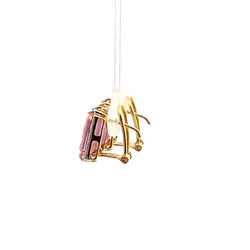 Yellow Gold Clip-On Earrings with Pink Stone and Diamonds