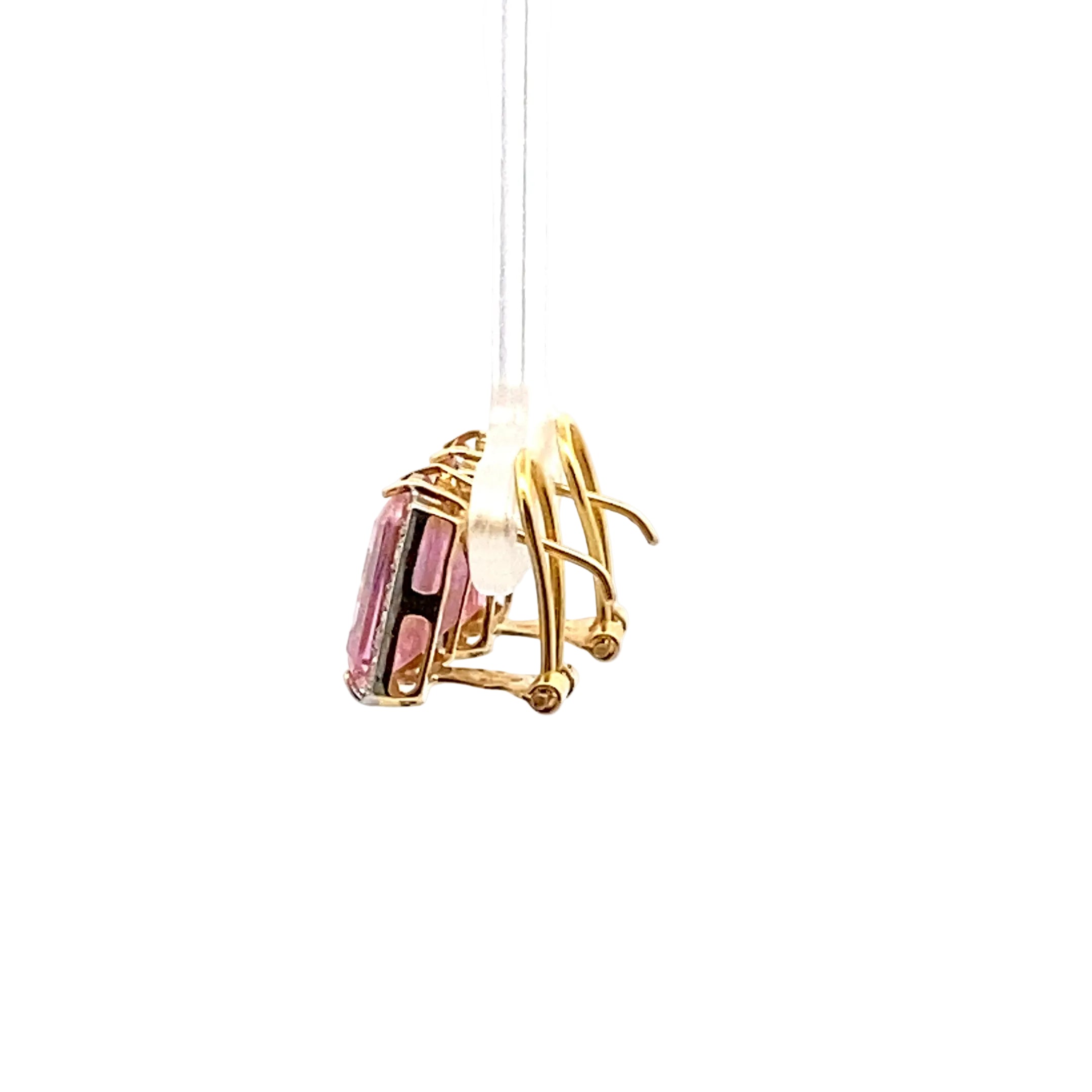 Yellow Gold Clip-On Earrings with Pink Stone and Diamonds