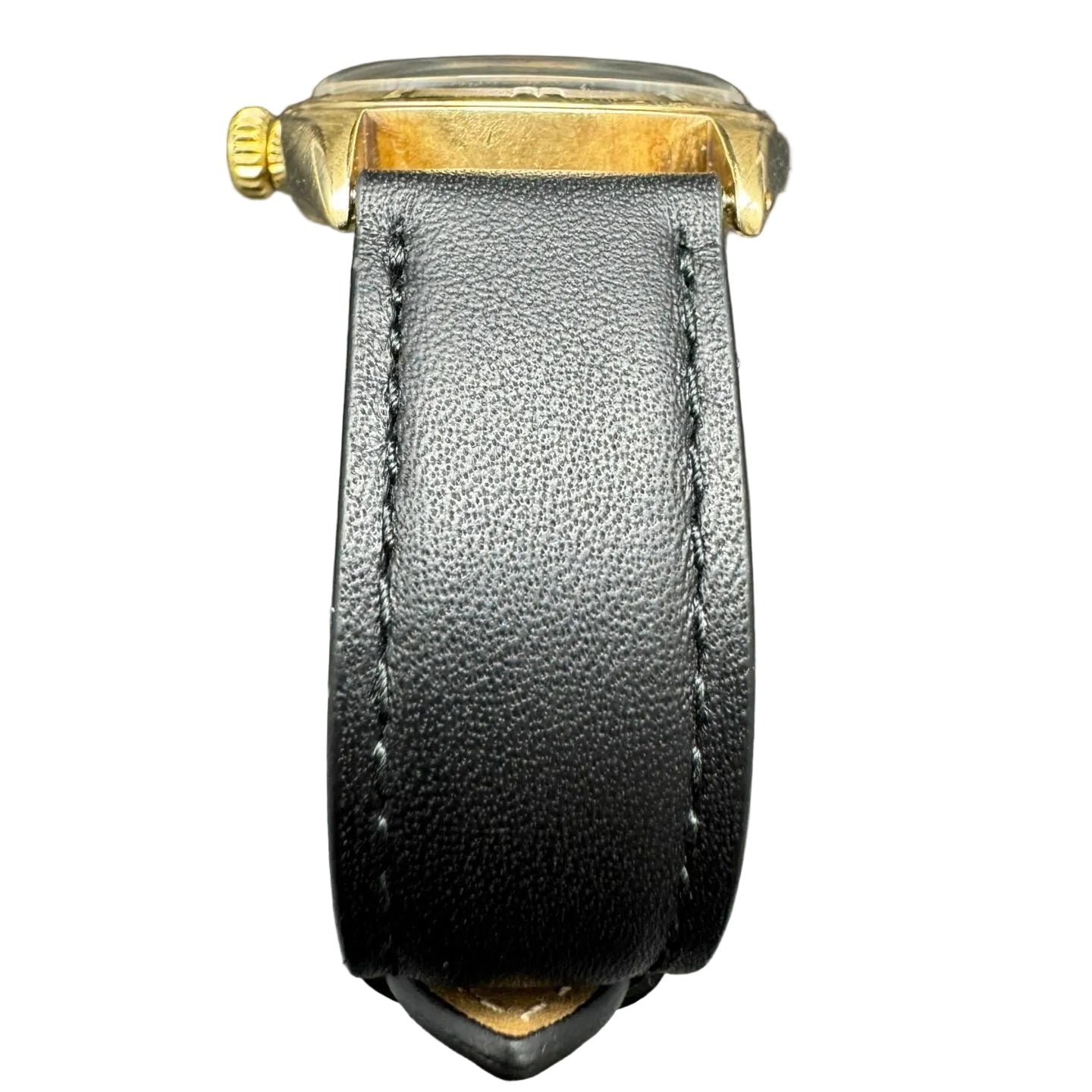 ROLEX "Oyster Perpetual 34" watch in yellow gold and leather