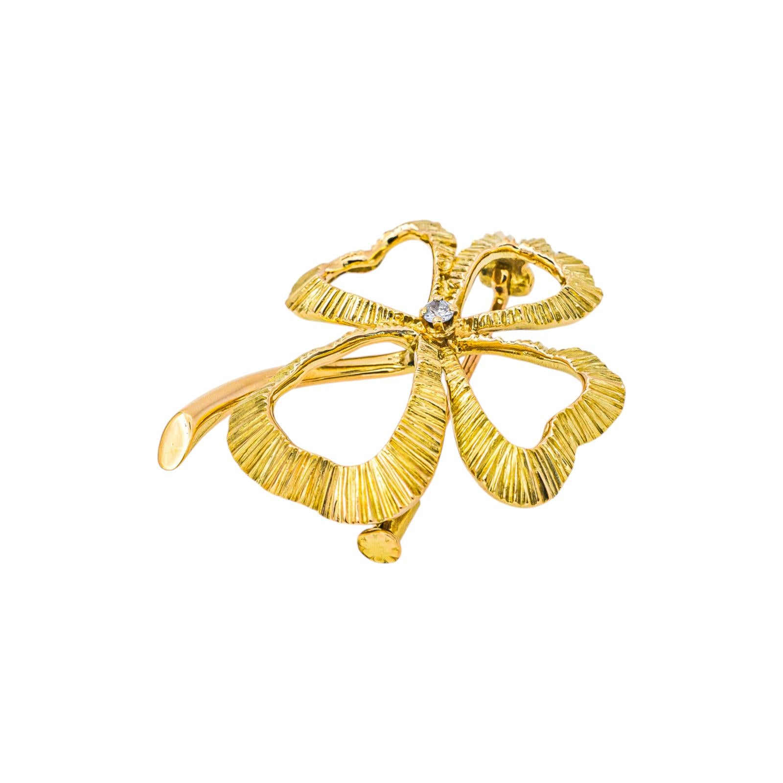 Yellow Gold Diamond Clover Brooch