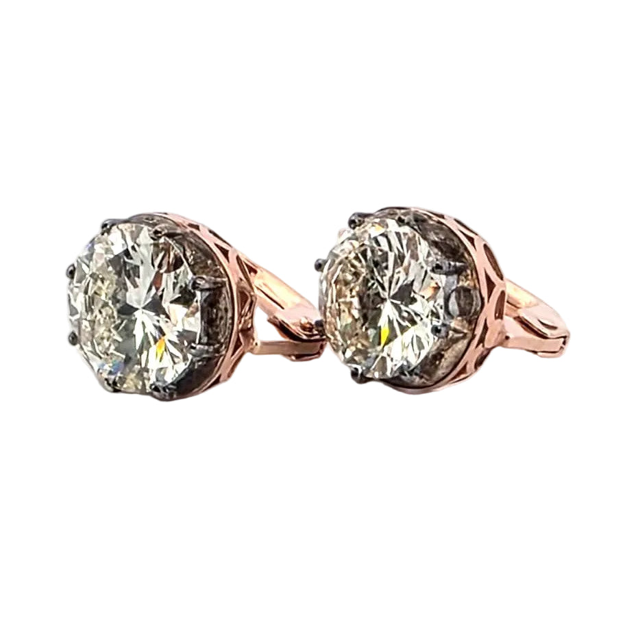 Rose gold, Silver, and Diamond Lever-back Earrings